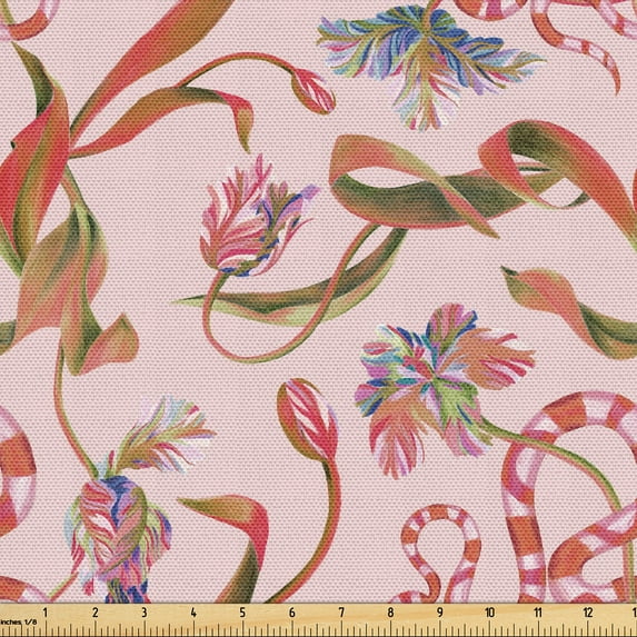 Ambesonne Floral Fabric by the Yard Upholstery, Watercolor Tulips Repeating, 1 Yard, Dark Sepia Dried Rose