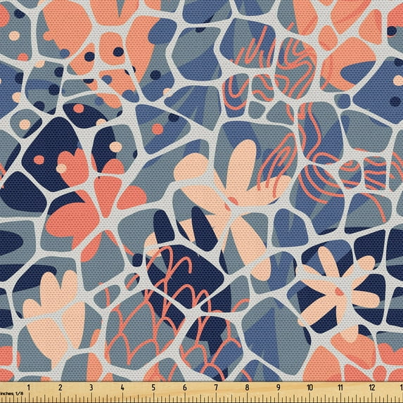 Ambesonne Floral Fabric by the Yard Upholstery, Whimsical Shapes Flowers, 10 Yards, Dark Lavender Salmon