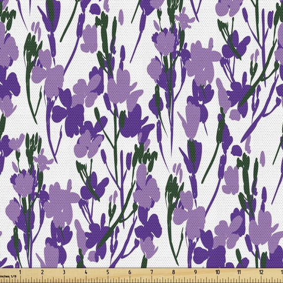 Ambesonne Floral Fabric by the Yard Upholstery, Wild Spring Flower Blossoms, 1 Yard, Lavender Jade Green