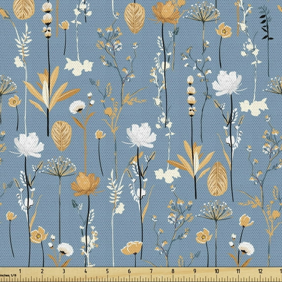 Ambesonne Floral Fabric by the Yard Upholstery, Winter Style Botanic Bloom, 3 Yards, Blue Grey Multicolor