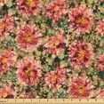 thumbnail image 1 of Ambesonne Floral Fabric by the Yard Upholstery, Watercolor Splashes Flowers, 10 Yards, Dark Coral and Fern Green, 1 of 1