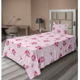 thumbnail image 1 of Ambesonne Floral Fitted & Flat Sheet with Sham 3 Pcs Set, Abstract Vintage Roses Plot, Twin XL, Dark Pink Pale Grey, 1 of 1