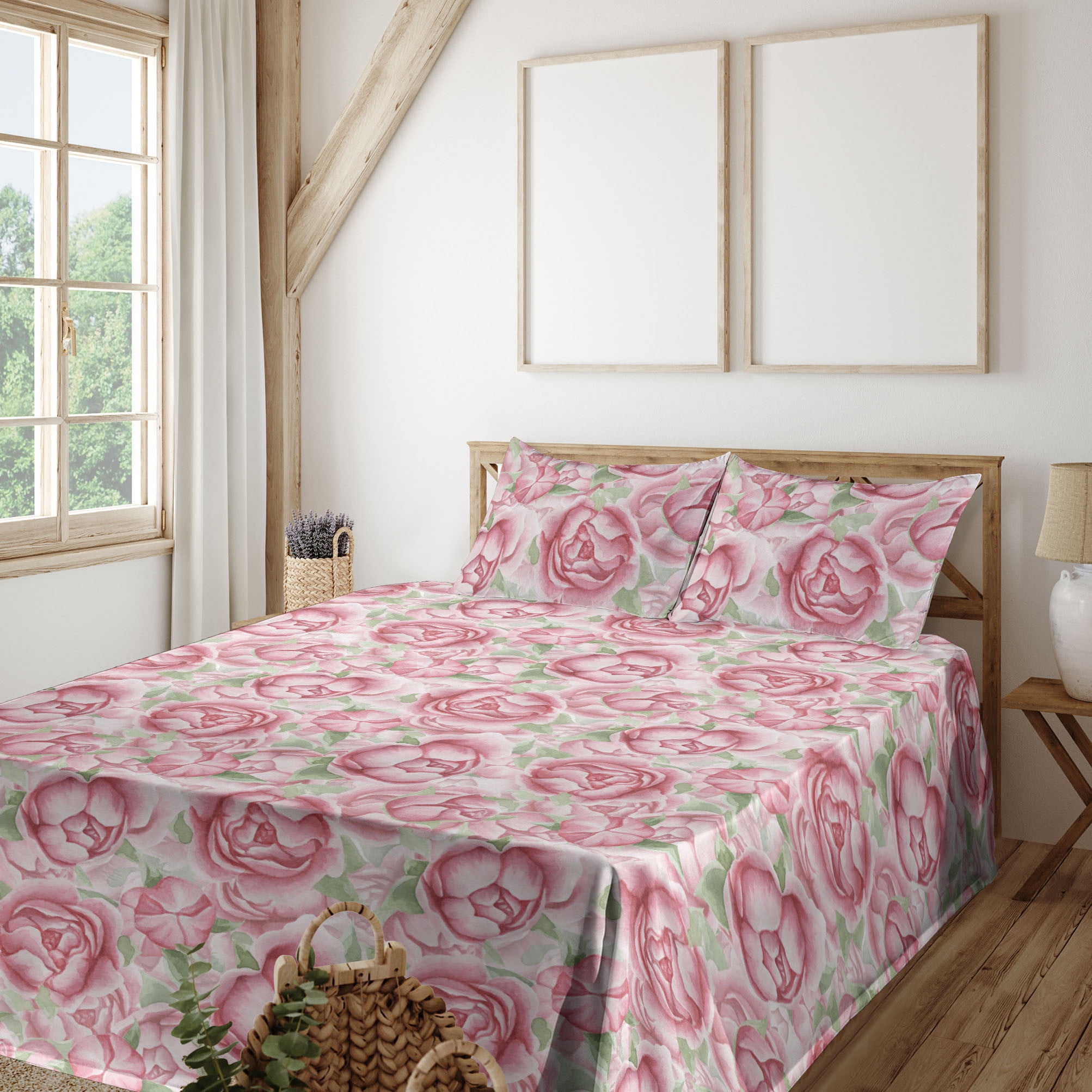Ambesonne Floral Fitted & Flat Sheet with Sham 3 Pcs Set, Flourishing — free download