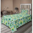 thumbnail image 1 of Ambesonne Floral Fitted & Flat Sheet with Sham 3 Pcs Set, Flowers Digital Repeating, Twin XL, Dark Turquoise and Yellow, 1 of 1
