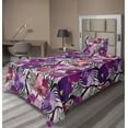 thumbnail image 1 of Ambesonne Floral Fitted & Flat Sheet with Sham 3 Pcs Set, Flowers Monochrome Leaves, Twin XL, Eggplant White and Magenta, 1 of 4