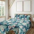 thumbnail image 1 of Ambesonne Floral Fitted & Flat Sheet with Sham 3 Pcs Set, Flowers Summer Garden Print, Twin, Vermilion Teal Off White, 1 of 5