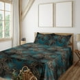 thumbnail image 1 of Ambesonne Floral Fitted & Flat Sheet with Sham 3 Pcs Set, Geometric Art Retro Flowers, Twin XL, Petrol Blue and Cinnamon, 1 of 5