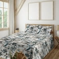thumbnail image 1 of Ambesonne Floral Fitted & Flat Sheet with Sham 3 Pcs Set, Neutral Grunge Pattern Lily, Twin, Dark Tan and Slate Blue, 1 of 5