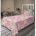 thumbnail image 1 of Ambesonne Floral Fitted & Flat Sheet with Sham 3 Pcs Set, Roses Valentine Nature Art, Twin, Pastel Pink and Pale Fuchsia, 1 of 1