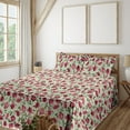 thumbnail image 1 of Ambesonne Floral Fitted & Flat Sheet with Sham 3 Pcs Set, Spring Nature Blossoming Art, Twin XL, Pistachio Green and Dark Pink, 1 of 5