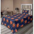 thumbnail image 1 of Ambesonne Floral Fitted & Flat Sheet with Sham 3 Pcs Set, Vintage Flowers Garden Art, Twin, Dark Orange and Navy Blue, 1 of 1
