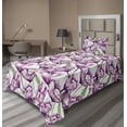 thumbnail image 1 of Ambesonne Floral Fitted & Flat Sheet with Sham 3 Pcs Set, Violet Flowers on Plain Back, Twin XL, Reseda Green Hot Pink, 1 of 4