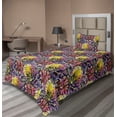 thumbnail image 1 of Ambesonne Floral Fitted & Flat Sheet with Sham 3 Pcs Set, Watercolor Flowers Spring, Twin, Yellow and Dark Green, 1 of 1