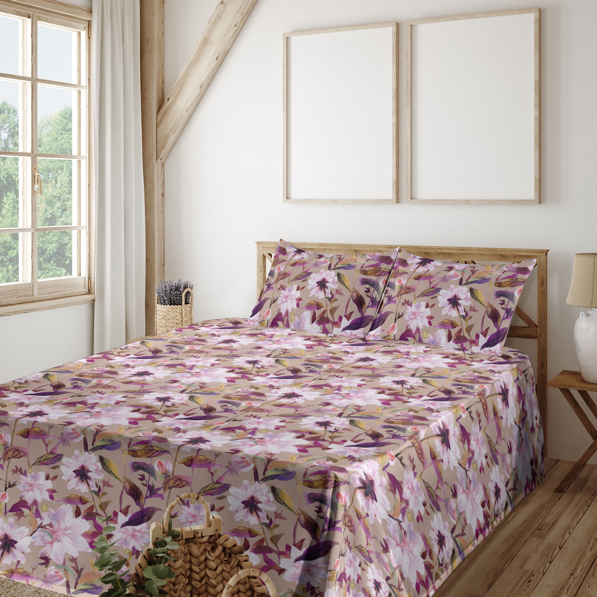 Ambesonne Floral Fitted & Flat Sheet with Shams 4 Pcs Set, Aster — free download