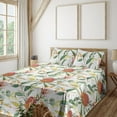 thumbnail image 1 of Ambesonne Floral Fitted & Flat Sheet with Shams 4 Pcs Set, Australian Banksia Botanical, Queen, Laurel Green Multicolor, 1 of 5