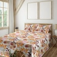 thumbnail image 1 of Ambesonne Floral Fitted & Flat Sheet with Shams 4 Pcs Set, Autumn Dahlia Flowers Plot, Calking, Marigold Redbrown and Blush, 1 of 5