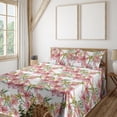 thumbnail image 1 of Ambesonne Floral Fitted & Flat Sheet with Shams 4 Pcs Set, Blossom Foliage Tropical, King, Raspberry and Pistachio Green, 1 of 5
