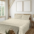 thumbnail image 1 of Ambesonne Floral Fitted & Flat Sheet with Shams 4 Pcs Set, Blossom Silhouettes Creamy, Full, Champagne Dark Tan, 1 of 5