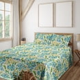 thumbnail image 1 of Ambesonne Floral Fitted & Flat Sheet with Shams 4 Pcs Set, Bluish Flowers Fashion Art, Calking, Deep Sky Blue Lime Green, 1 of 1