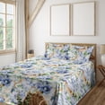 thumbnail image 1 of Ambesonne Floral Fitted & Flat Sheet with Shams 4 Pcs Set, Blurry Abstract Autumn Bloom, Queen, Ceil Blue Amber and Green, 1 of 5