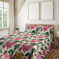 thumbnail image 1 of Ambesonne Floral Fitted & Flat Sheet with Shams 4 Pcs Set, Botanical Flower Leaves Art, Calking, Forest Green and Magenta, 1 of 1