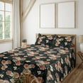 thumbnail image 1 of Ambesonne Floral Fitted & Flat Sheet with Shams 4 Pcs Set, Botanical Garden of Love Art, Queen, Charcoal Grey Orange Blue, 1 of 5