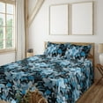 thumbnail image 1 of Ambesonne Floral Fitted & Flat Sheet with Shams 4 Pcs Set, Cold Tones Wild Flowers Art, King, Black Sky Blue and Grey, 1 of 5