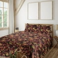 thumbnail image 1 of Ambesonne Floral Fitted & Flat Sheet with Shams 4 Pcs Set, Ethnic Grunge Flowers Art, Full, Raspberry Green and Mustard, 1 of 5