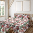 thumbnail image 1 of Ambesonne Floral Fitted & Flat Sheet with Shams 4 Pcs Set, Exotic Lily of the Incas Art, Queen, Fern Green Coral Orange, 1 of 1