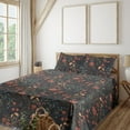 thumbnail image 1 of Ambesonne Floral Fitted & Flat Sheet with Shams 4 Pcs Set, Flower Bird Leaf Pattern, King, Dark Coral and Reseda Green, 1 of 1