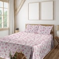 thumbnail image 1 of Ambesonne Floral Fitted & Flat Sheet with Shams 4 Pcs Set, Flower Petals Spring Pattern, Queen, Pink Blue Grey and Ivory, 1 of 5