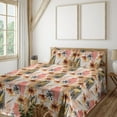 thumbnail image 1 of Ambesonne Floral Fitted & Flat Sheet with Shams 4 Pcs Set, Flowers Brush Strokes Grunge, Queen, Coral Pale Camel and Blush, 1 of 5