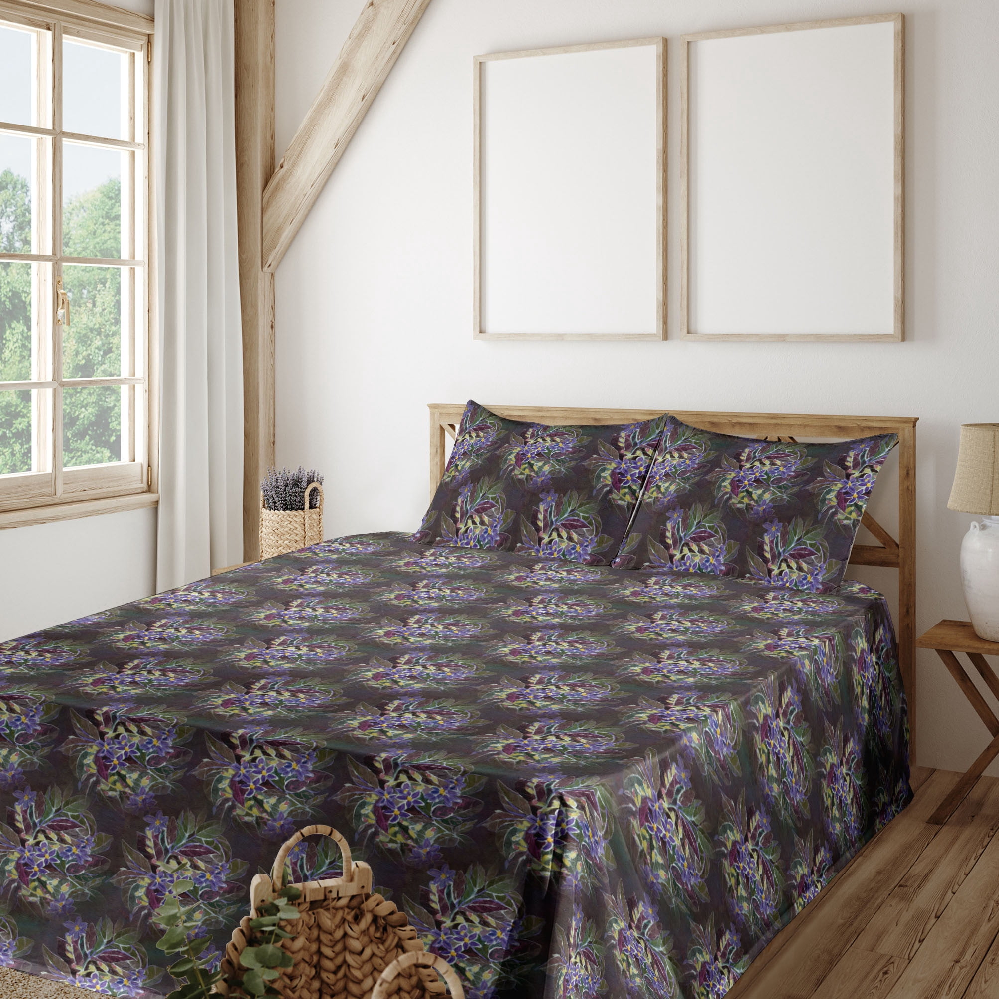 Ambesonne Floral Fitted & Flat Sheet with Shams 4 Pcs Set, Flowers — free download