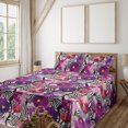 thumbnail image 1 of Ambesonne Floral Fitted & Flat Sheet with Shams 4 Pcs Set, Flowers Monochrome Leaves, Queen, Eggplant White and Magenta, 1 of 1