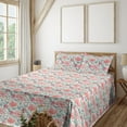 thumbnail image 1 of Ambesonne Floral Fitted & Flat Sheet with Shams 4 Pcs Set, Flowers Petals Spring Ivory, Queen, Cadet Blue Blush, 1 of 5