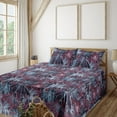 thumbnail image 1 of Ambesonne Floral Fitted & Flat Sheet with Shams 4 Pcs Set, Grunge Bloom Sketchy Stripes, Queen, Plum Pale Maroon, 1 of 5