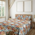 thumbnail image 1 of Ambesonne Floral Fitted & Flat Sheet with Shams 4 Pcs Set, Grungy Blossoming Abstract, King, Vermilion Blue Mustard, 1 of 5