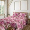 thumbnail image 1 of Ambesonne Floral Fitted & Flat Sheet with Shams 4 Pcs Set, Grungy Peonies Ornament Plot, King, Pastel Pink and Redwood, 1 of 1