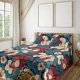 thumbnail image 1 of Ambesonne Floral Fitted & Flat Sheet with Shams 4 Pcs Set, Hibiscus Tropical Leaves Art, Full, Cadet Blue Cream and Ruby, 1 of 5