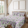 thumbnail image 1 of Ambesonne Floral Fitted & Flat Sheet with Shams 4 Pcs Set, Irish Flowers Bloom Pattern, Full, Pastel Purple and Lime Green, 1 of 1