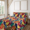 thumbnail image 1 of Ambesonne Floral Fitted & Flat Sheet with Shams 4 Pcs Set, Leaves of Winter Melancholic, Full, Cream and Blue, 1 of 1