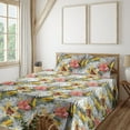 thumbnail image 1 of Ambesonne Floral Fitted & Flat Sheet with Shams 4 Pcs Set, Lily Gerbera on Reseda Back, Full, Salmon Mustard, 1 of 5