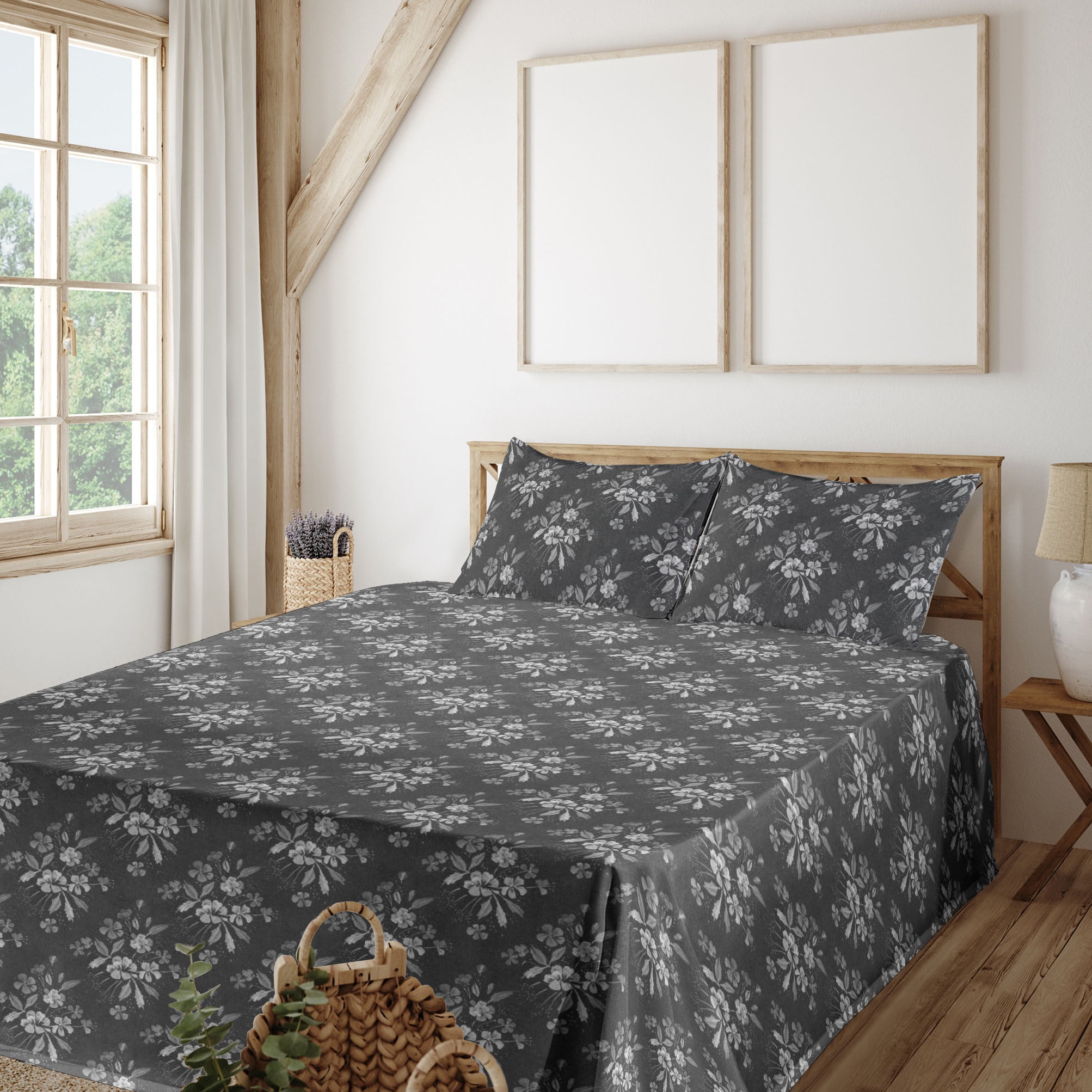 Ambesonne Floral Fitted & Flat Sheet with Shams 4 Pcs Set, Minimalist — free download