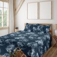 thumbnail image 1 of Ambesonne Floral Fitted & Flat Sheet with Shams 4 Pcs Set, Nostalgia Art Peony Flowers, Calking, Dark Slate Blue, 1 of 5