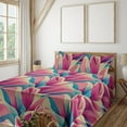 thumbnail image 1 of Ambesonne Floral Fitted & Flat Sheet with Shams 4 Pcs Set, Nostalgic Petals Aquarelle, Full, Pink and Sea Blue, 1 of 5