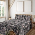 thumbnail image 1 of Ambesonne Floral Fitted & Flat Sheet with Shams 4 Pcs Set, Peonies Leaves Vintage Plot, Full, Dark Grey and Pale Yellow, 1 of 1