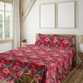 thumbnail image 1 of Ambesonne Floral Fitted & Flat Sheet with Shams 4 Pcs Set, Peony Blossoms Bouquet Print, Queen, Dark Coral Turquoise, 1 of 5