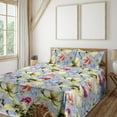 thumbnail image 1 of Ambesonne Floral Fitted & Flat Sheet with Shams 4 Pcs Set, Pop Blossoms Spring Love Art, King, Ceil Blue and Yellow Green, 1 of 5