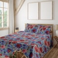 thumbnail image 1 of Ambesonne Floral Fitted & Flat Sheet with Shams 4 Pcs Set, Poppy and Pansy Flowers Art, King, Ruby Quartz Blue Grey, 1 of 1