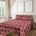 thumbnail image 1 of Ambesonne Floral Fitted & Flat Sheet with Shams 4 Pcs Set, Red Roses Romantic Pattern, Queen, Pastel Pink and Green Brown, 1 of 1